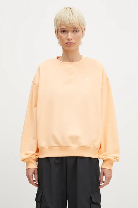 Памучен суичър New Balance в оранжево с изчистен дизайн WT41500PAE