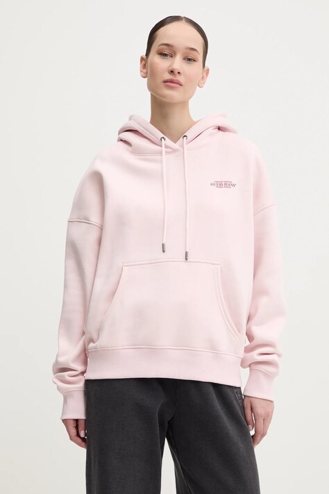 Mikina Guess Jeans dámská, růžová barva, s kapucí, s potiskem, W4BQ21 KC811