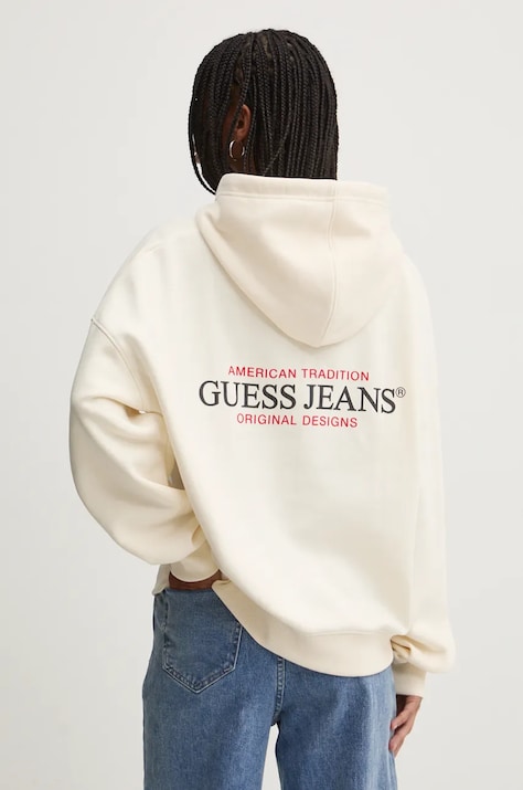 Μπλούζα Guess Jeans χρώμα: μπεζ, με κουκούλα, W4BQ21 KC811