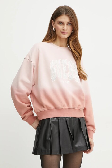 Guess bluza femei, culoarea roz, cu imprimeu, W4BQ10 KBY51