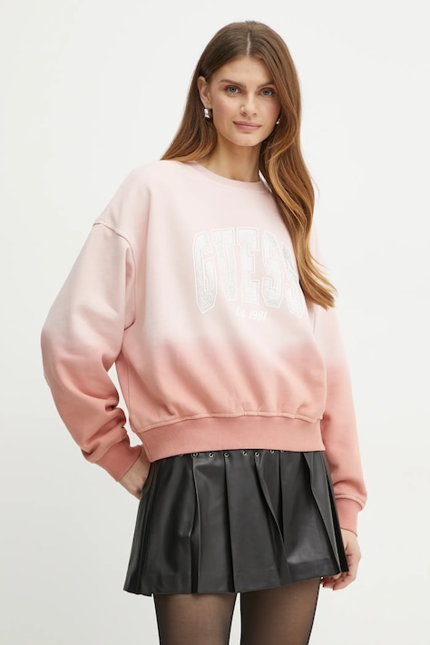 Guess bluza damska kolor różowy z aplikacją W4BQ10 KBY51