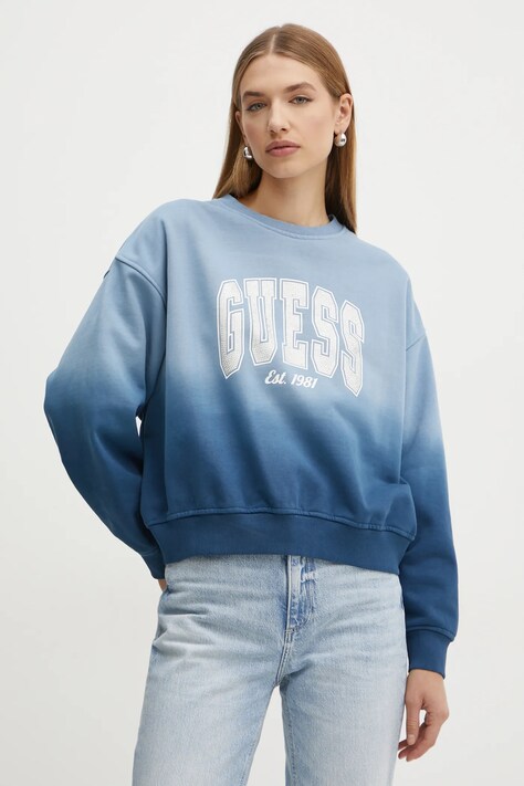 Mikina Guess dámská, modrá barva, s aplikací, W4BQ10 KBY51