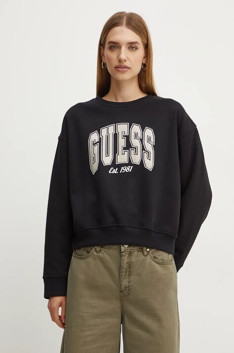 Guess bluza femei, culoarea negru, cu imprimeu, W4BQ10 KBY51