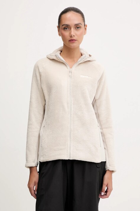Sportovní mikina Jack Wolfskin Rotwand béžová barva, s kapucí, hladká, A61897