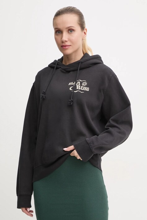 Mikina Billabong Snake Mantra dámská, černá barva, s kapucí, s potiskem, EBJSF00158