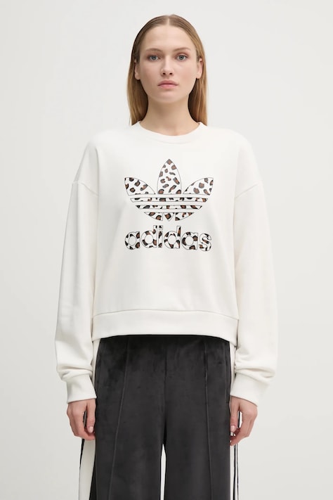 Бавовняна кофта adidas Originals Leopard Sweat жіноча колір білий з аплікацією IW8477