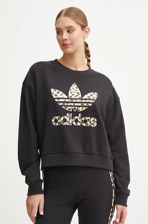 Памучен суичър adidas Originals Leopard Sweat в черно с принт IW8480