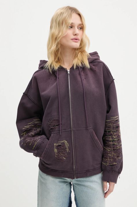 MM6 Maison Margiela cotton sweatshirt women's violet color hooded smooth S62GU0130.M25004