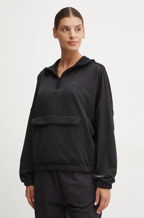 adidas bluza City Escape femei, culoarea negru, cu glugă, neted, IV7524