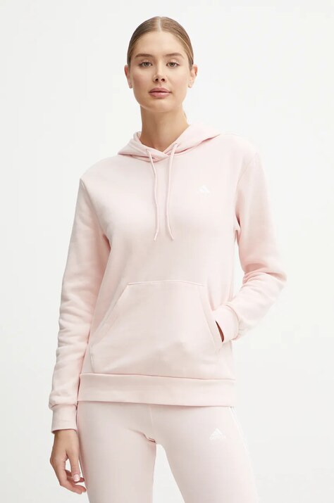 adidas bluza Essentials femei, culoarea roz, cu glugă, neted, IY1649