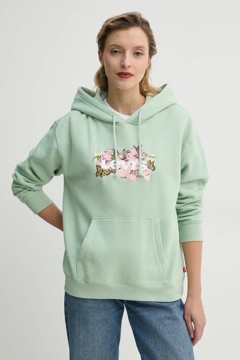 Levi's bluza femei, culoarea verde, cu glugă, cu imprimeu, A8801