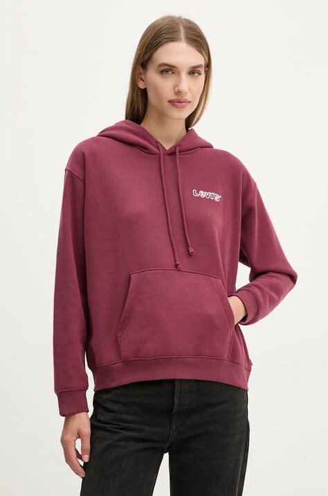 Levi's bluza femei, culoarea bordo, cu glugă, cu imprimeu, A8801