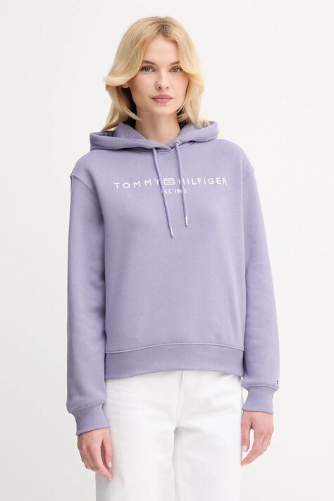 Кофта Tommy Hilfiger цвет чёрный с капюшоном с аппликацией WW0WW43598
