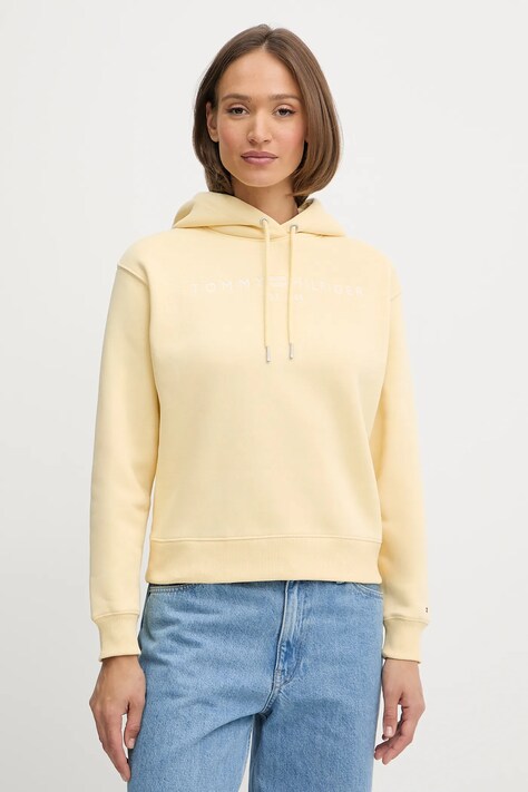 Tommy Hilfiger bluza damska kolor żółty z kapturem z aplikacją WW0WW43598