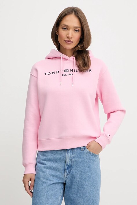 Mikina Tommy Hilfiger dámská, černá barva, s kapucí, s aplikací, WW0WW43598