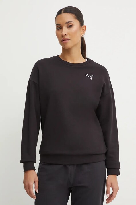 Puma hanorac de bumbac femei, culoarea negru, neted, 676803
