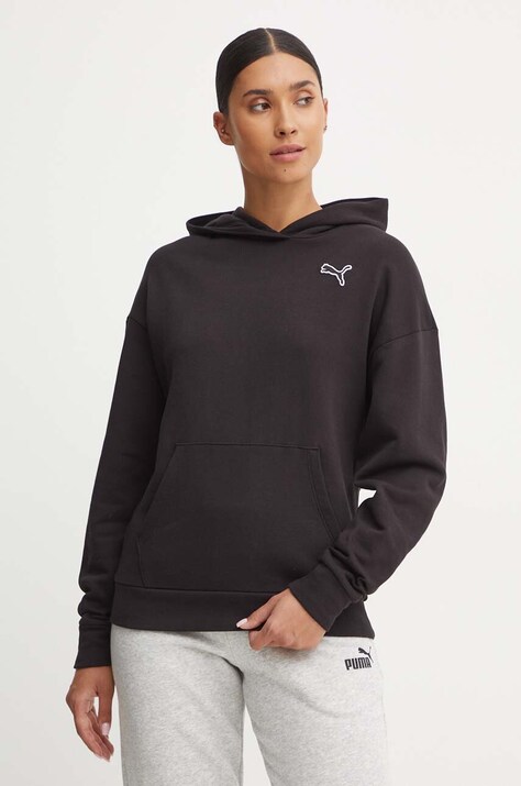 Хлопковая кофта Puma женская цвет чёрный с капюшоном однотонная 676804