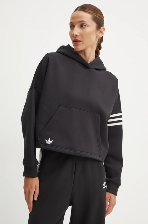 Кофта adidas Originals Neuclassics женская цвет чёрный с капюшоном однотонная IW5607