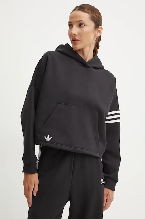 Кофта adidas Originals Neuclassics жіноча колір чорний з капюшоном однотонна IW5607