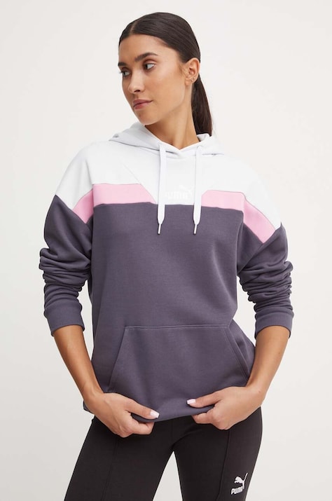 Puma bluza femei, culoarea gri, cu glugă, modelator, 681647