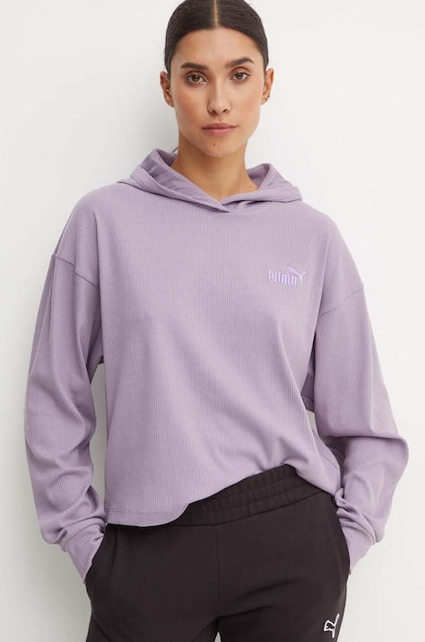 Puma bluza damska kolor fioletowy z kapturem gładka 682503