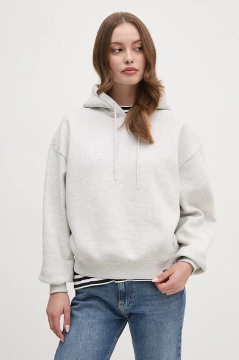Calvin Klein Jeans bluza femei, culoarea gri, cu glugă, neted, J20J224658