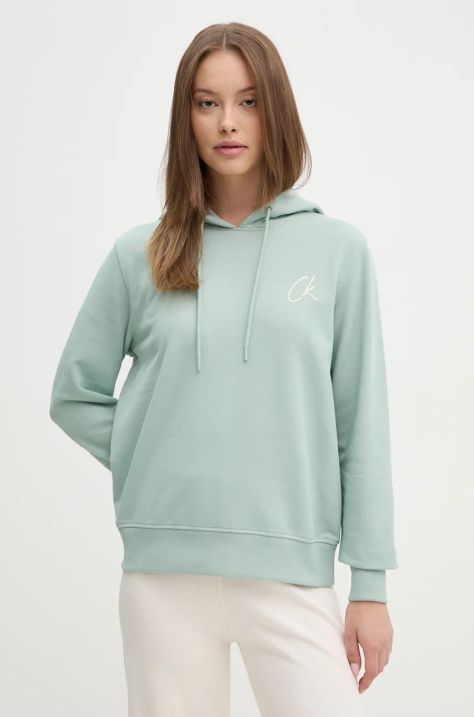 Calvin Klein Jeans felpa in cotone donna colore verde con cappuccio con applicazione J20J224179