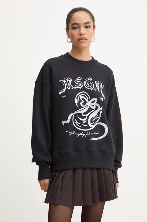 MSGM hanorac de bumbac femei, culoarea negru, cu imprimeu, 3742MDM110.247999