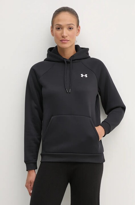 Mikina Under Armour Armour Fleece dámská, černá barva, s kapucí, hladká, 1386507
