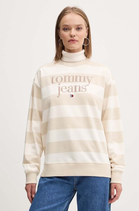 Tommy Jeans hanorac de bumbac femei, culoarea bej, modelator, DW0DW19041