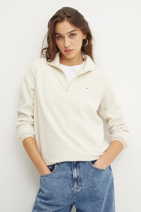 Суичър Tommy Jeans в бежово с изчистен дизайн DW0DW19751