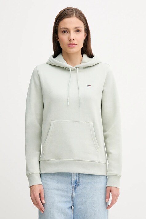 Tommy Jeans bluza damska kolor zielony z kapturem gładka DW0DW19958