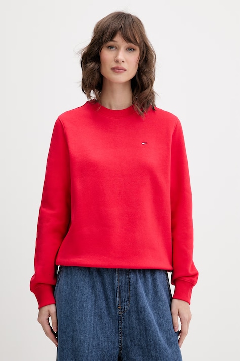 Tommy Jeans hanorac de damă din bumbac roșu DW0DW19959