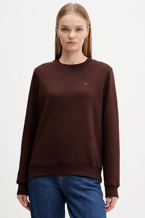 Tommy Jeans bluza damska kolor brązowy gładka DW0DW19959