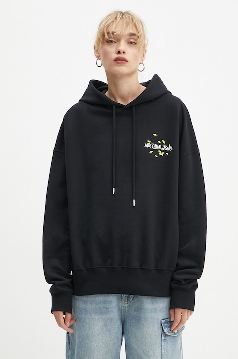 Βαμβακερή μπλούζα Moschino Jeans γυναικεία, χρώμα: μαύρο, με κουκούλα, A1701 8732
