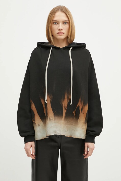 Bavlněná mikina Rick Owens Crater Hoodie dámská, černá barva, s kapucí, vzorovaná, DS02D2221.FSUN