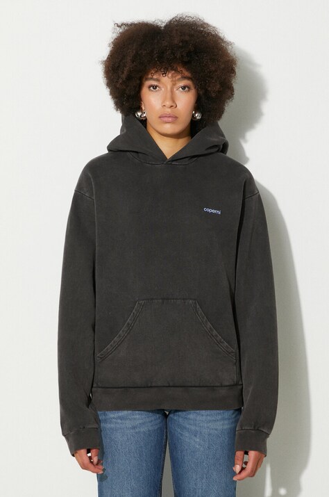 Кофта Coperni Washed Horn Hoodie жіноча колір чорний з капюшоном COPJS15BIS523W