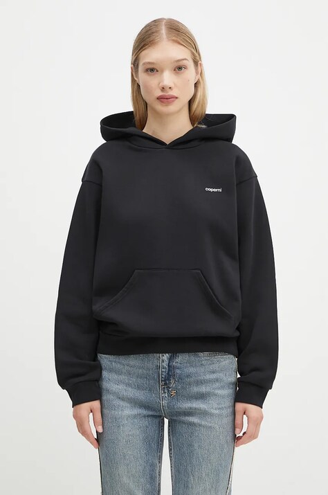 Кофта Coperni Logo Hoodie жіноча колір чорний з капюшоном з принтом COPJS15523