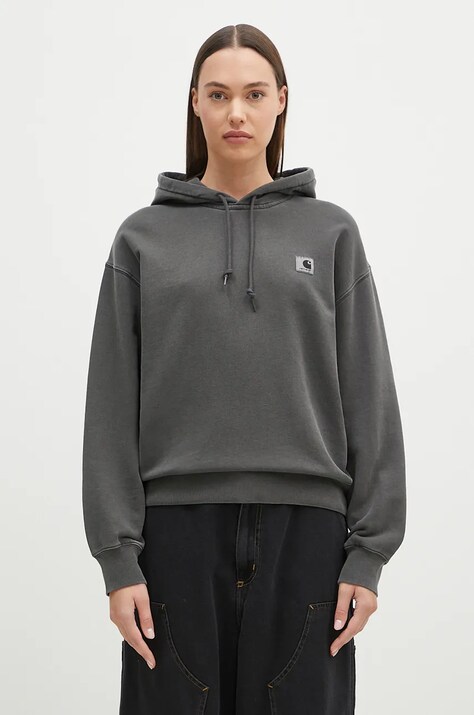 Carhartt WIP hanorac de bumbac Hooded Nelson Sweat femei, culoarea gri, cu glugă, uni, I032741.87GD