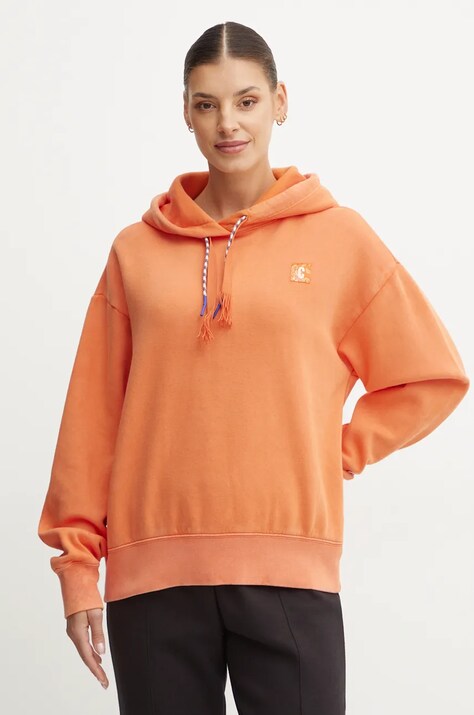 Champion bluza bawełniana damska kolor pomarańczowy z kapturem gładka 117441