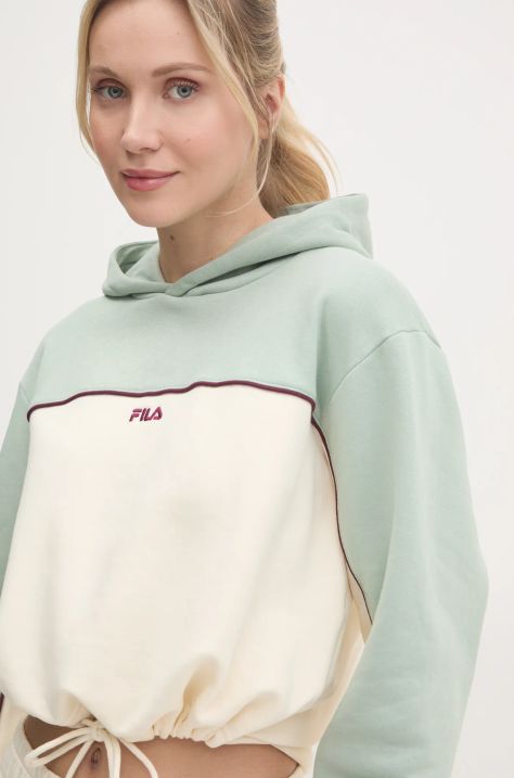 Fila bluza Laagna femei, culoarea verde, cu glugă, cu imprimeu, FAW0907