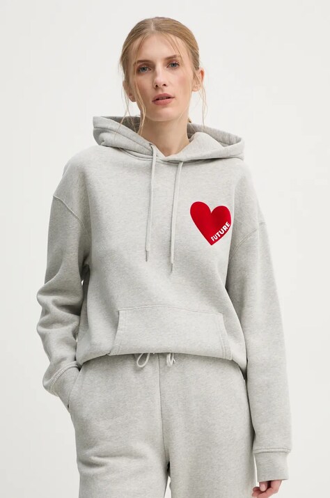 Памучен суичър FROM FUTURE в сиво с качулка с принт WSW01120