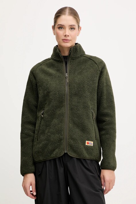 Dukserica od flisa Fjallraven Vardag Pile Fleece W boja: zelena, bez uzorka, F84789.662