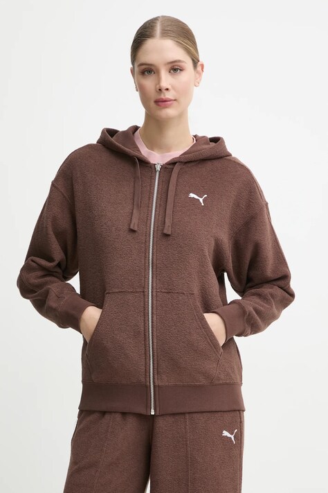 Кофта Puma женская цвет коричневый с капюшоном однотонная 681636