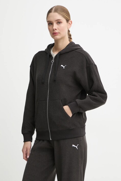 Puma bluza femei, culoarea negru, cu glugă, neted, 681636