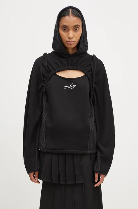 Суичър Andersson Bell Essential Cut Out Shirring Hoodie в черно с качулка с изчистен дизайн atb1193w