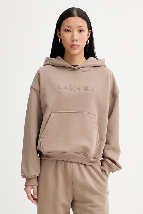 La Mania bluza z kapturem damska z bawełną BROOK beżowa BROOK