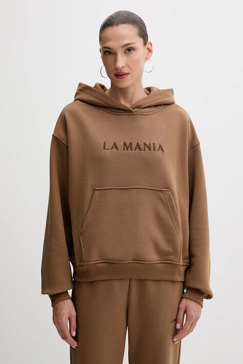 La Mania bluză BROOK culoarea gri, cu glugă, cu imprimeu, BROOK