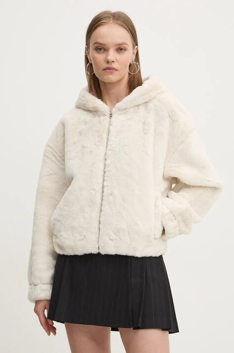 Hollister Co. geaca femei, culoarea bej, de tranzitie, oversize, KI344-4052