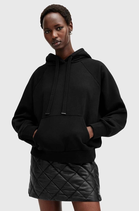 Bavlnená mikina AllSaints TALON UNDRGRND HOODY dámska, čierna farba, s kapucňou, s potlačou, W051JB